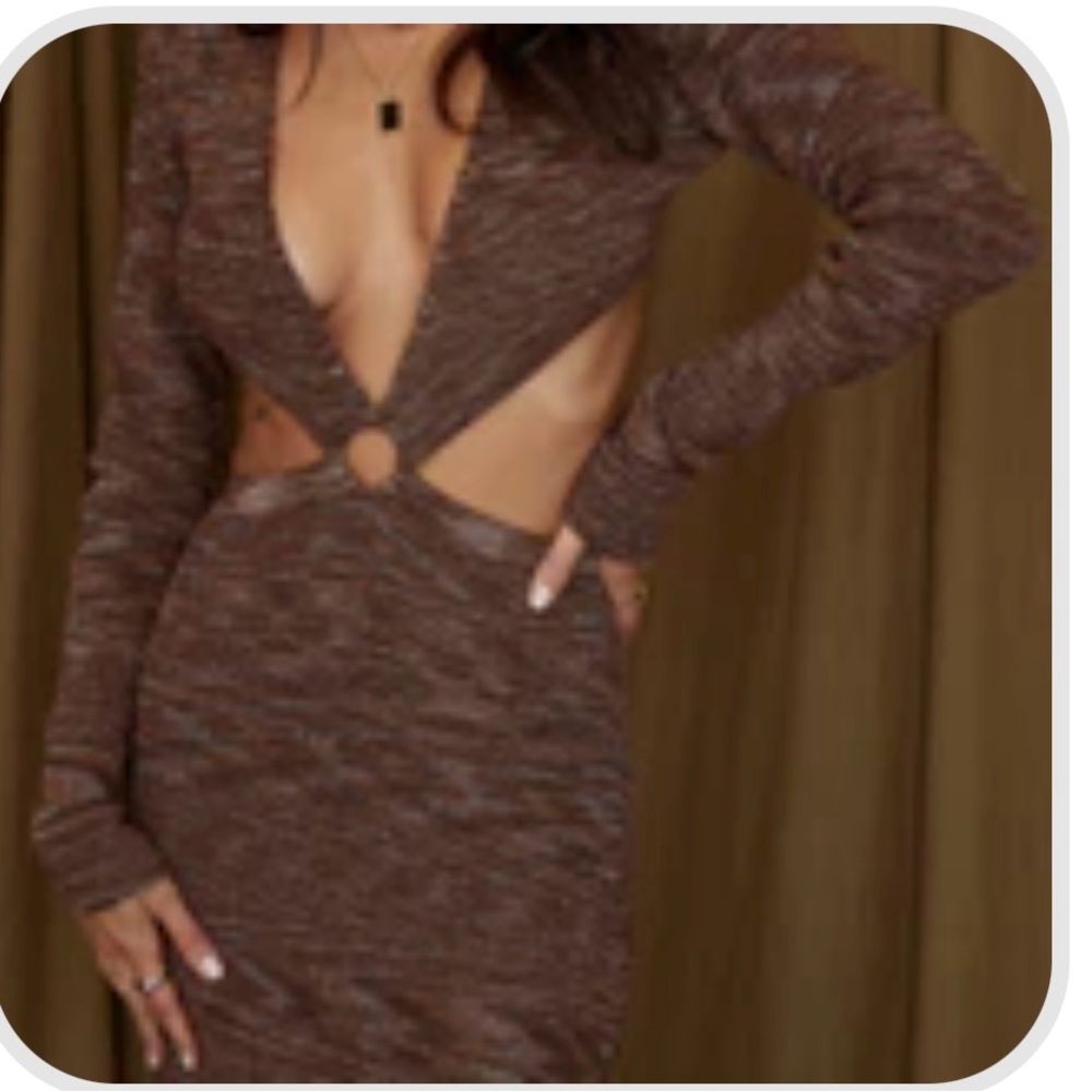 Brown Cutout Long Sleeve Dress. 12th Tribe.